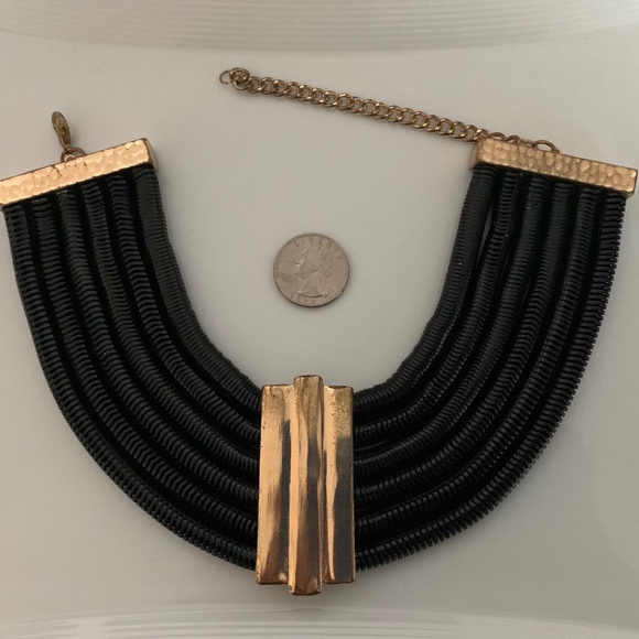 Black Coil Choker & Bracelet Set – Hammered Gold Tone - Picture 5 of 12